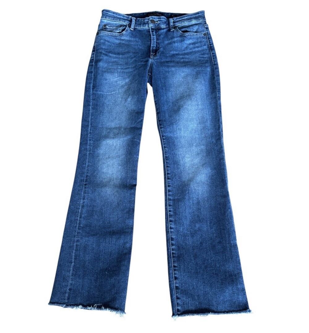 Lucky Brand Mid Rise Raw Hem Flare Jeans Medium Wash Sz 10/30 Boho Y2K Indie